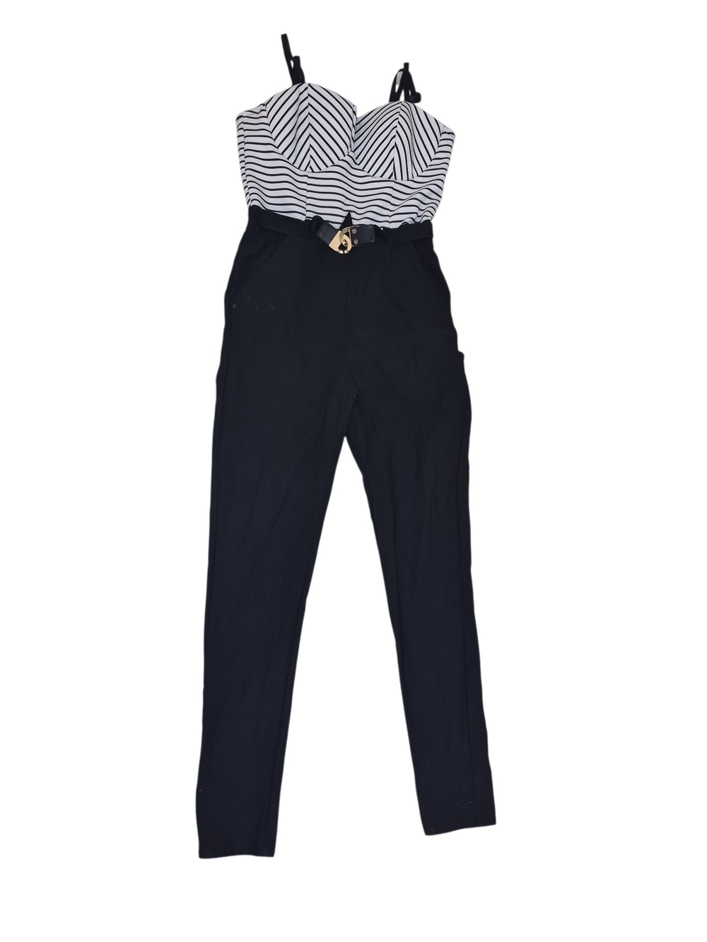 Material Girl Black High-Waist Jumpsuit with Striped Bustier